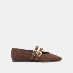 BAYLEE GROMMET BALLET FLATS DK BROWN PERFORATED SUEDE(Baylee Grommet Ballet Flats Dk Brown Perforated Suede)
