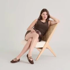 BAYLEE GROMMET BALLET FLATS DK BROWN PERFORATED SUEDE(Baylee Grommet Ballet Flats Dk Brown Perforated Suede) -Dolce Vita Sale Store DOLCEVITA FLATS BAYLEEGROMMET DKBROWNPERFORATEDSUEDE ONFOOT 01