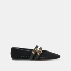 BAYLEE WIDE BALLET FLATS ONYX PERFORATED SUEDE(Baylee Wide Ballet Flats Onyx Perforated Suede)