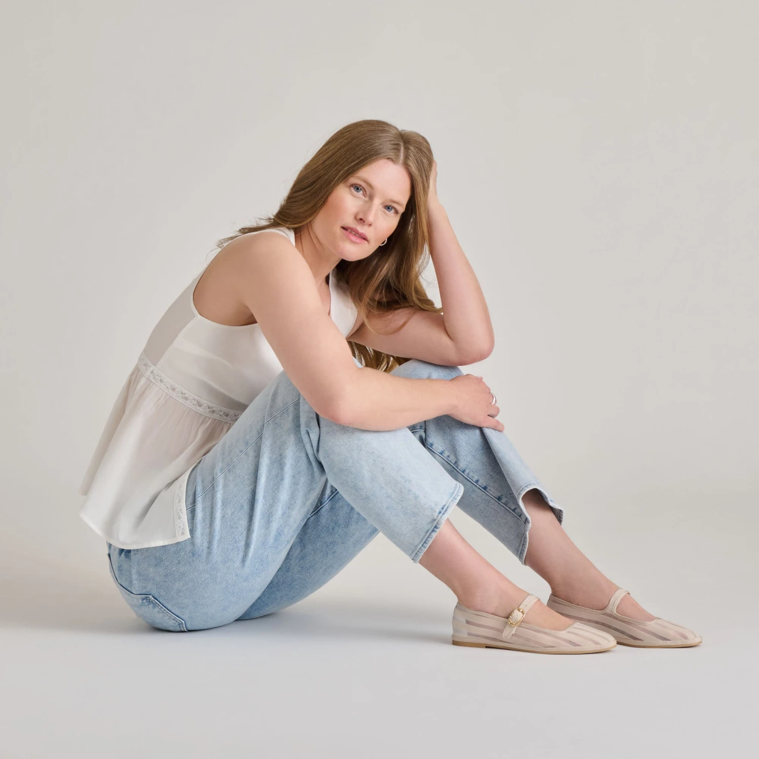 TAMEKA BALLET FLATS BONE STRIPE MESH(Tameka ballet flats bone stripe mesh) TAMEKA BALLET FLATS BONE STRIPE MESH(Tameka Ballet Flats Bone Stripe Mesh) -Dolce Vita Sale Store DOLCEVITA FLATS TAMEKA BONESTRIPEMESH ONFOOT 01