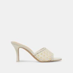 LAVENA FLORAL HEELS WHITE YELLOW FLORAL MESH(Lavena Floral Heels White Yellow Floral Mesh)