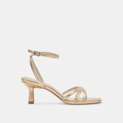 MANJI HEELS LIGHT GOLD METALLIC LEATHER(Manji Heels Light Gold Metallic Leather)