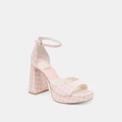 PANDRO X BYRDIE GOLF HEELS PINK PLAID GINGHAM(Pandro X Byrdie Golf Heels Pink Plaid Gingham) -Dolce Vita Sale Store DOLCEVITA HEELS PANDRO PINKPLAIDGINGHAM 01