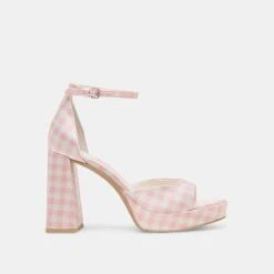 PANDRO X BYRDIE GOLF HEELS PINK PLAID GINGHAM(Pandro X Byrdie Golf Heels Pink Plaid Gingham)