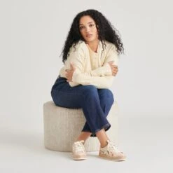 AZALIA SNEAKERS PINK FLORAL RAFFIA(Azalia Sneakers Pink Floral Raffia) -Dolce Vita Sale Store DOLCEVITA SNEAKER AZALIA PINKFLORALRAFFIA ONFOOT 01